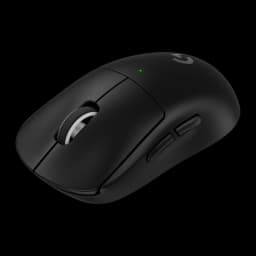 Logitech Rato Pro X Superlight 2 SE preto, vista superior oblíqua: corpo mate, roda branca, LED verde e botões laterais