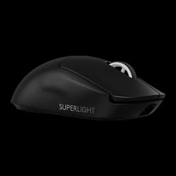 Logitech Rato Pro X Superlight 2 SE Preto, vista lateral: perfil direito com roda branca e inscrição SUPERLIGHT