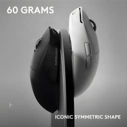 Logitech Rato Pro X Superlight 2 SE preto, comparação lateral: versão preta e branca mostrando forma simétrica e peso de 60g