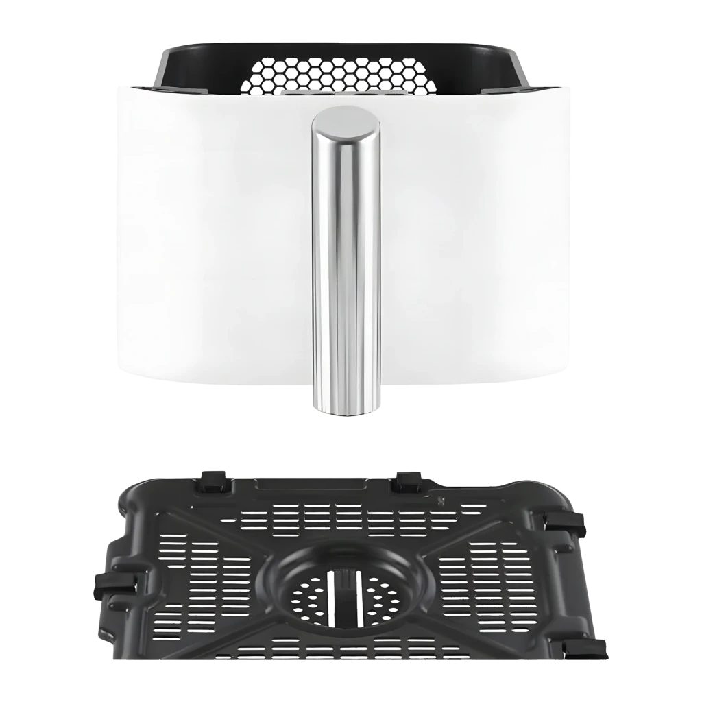 Ninja Double Stack XL SL400EUWH blanco, vista en ángulo: dos cajones cerrados con asas plateadas y panel de control lateral - Ítem7