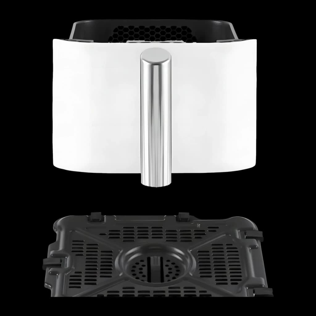 Ninja Double Stack XL SL400EUWH blanco, vista frontal: cajón blanco con asa plateada y rejilla antiadherente negra separada