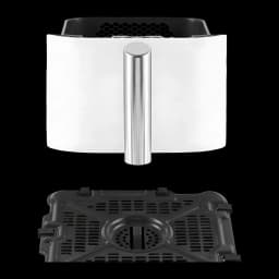 Ninja Double Stack XL SL400EUWH blanco, vista frontal: cajón blanco con asa plateada y rejilla antiadherente negra separada