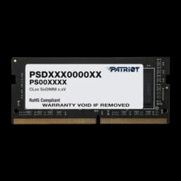 Patriot Signature PSD416G320081S 16GB preto, vista frontal: etiqueta grande com referência SoDIMM, chips visíveis no lado
