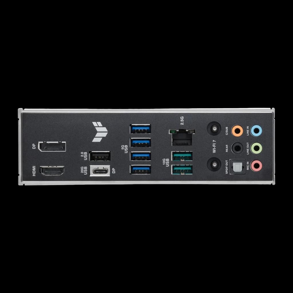 ASUS TUF Gaming B860M-Plus WiFi noir, panneau arrière: ports HDMI, DP, USB, Ethernet 2.5G, WiFi 7 et audio