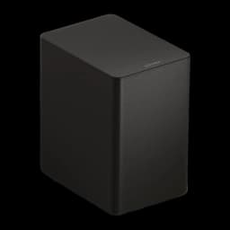 Ultimea Poseidon D60 Soundbar negro, subwoofer en perspectiva: caja compacta negra mate con logo Ultimea en la tapa
