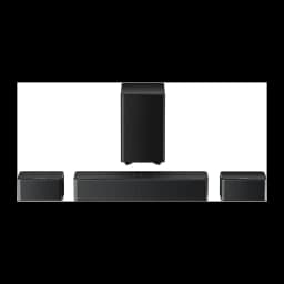 Ultimea Poseidon D60 Soundbar negro, vista frontal: barra de sonido, subwoofer y dos altavoces satélite negros