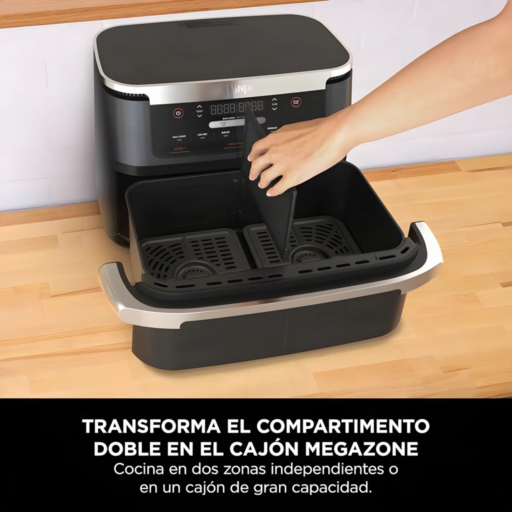Ninja AF550EU freidora aire 6.6L negro, vista frontal: panel digital con modos Sync Match y cajón doble MegaZone - Ítem3