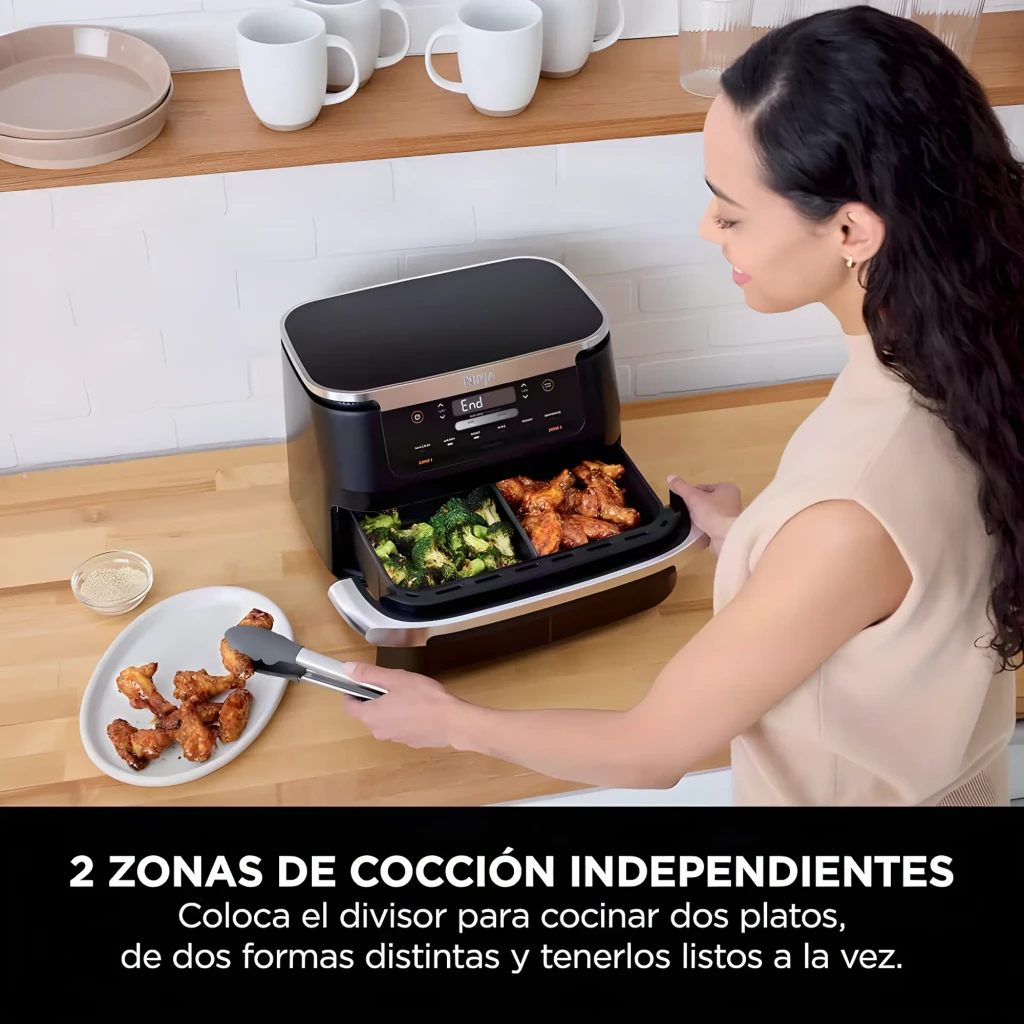 Ninja AF550EU freidora aire 6.6L negro, vista frontal: panel digital con modos Sync Match y cajón doble MegaZone - Ítem5