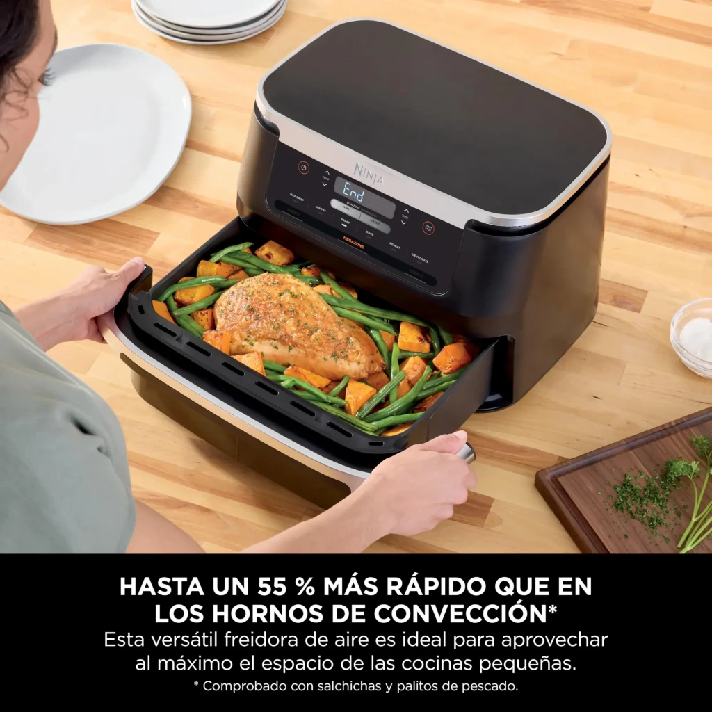 Ninja AF550EU freidora aire 6.6L negro, vista frontal: panel digital con modos Sync Match y cajón doble MegaZone - Ítem6