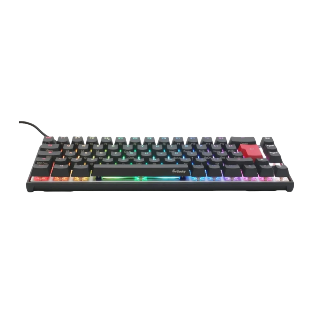 Ducky Mecha Pro SF RGB MX Black noir, vue de dessus: touches noires avec rétroéclairage RGB arc-en-ciel et touche Entrée - Ítem1