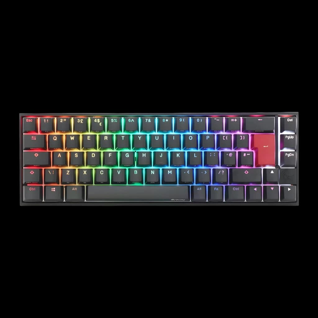 Ducky Mecha Pro SF RGB MX Black noir, vue de dessus: rétroéclairage RGB multicolore et touche Entrée rouge mise en valeur