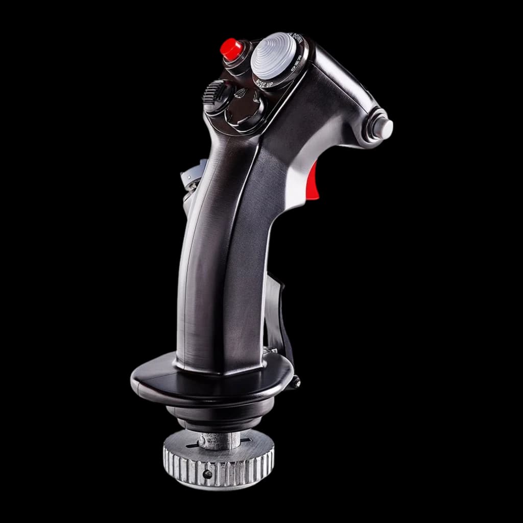 Thrustmaster F-16C Viper HOTAS Add-On Grip noir, vue latérale droite: gâchette rouge, bouton gris supérieur et molette
