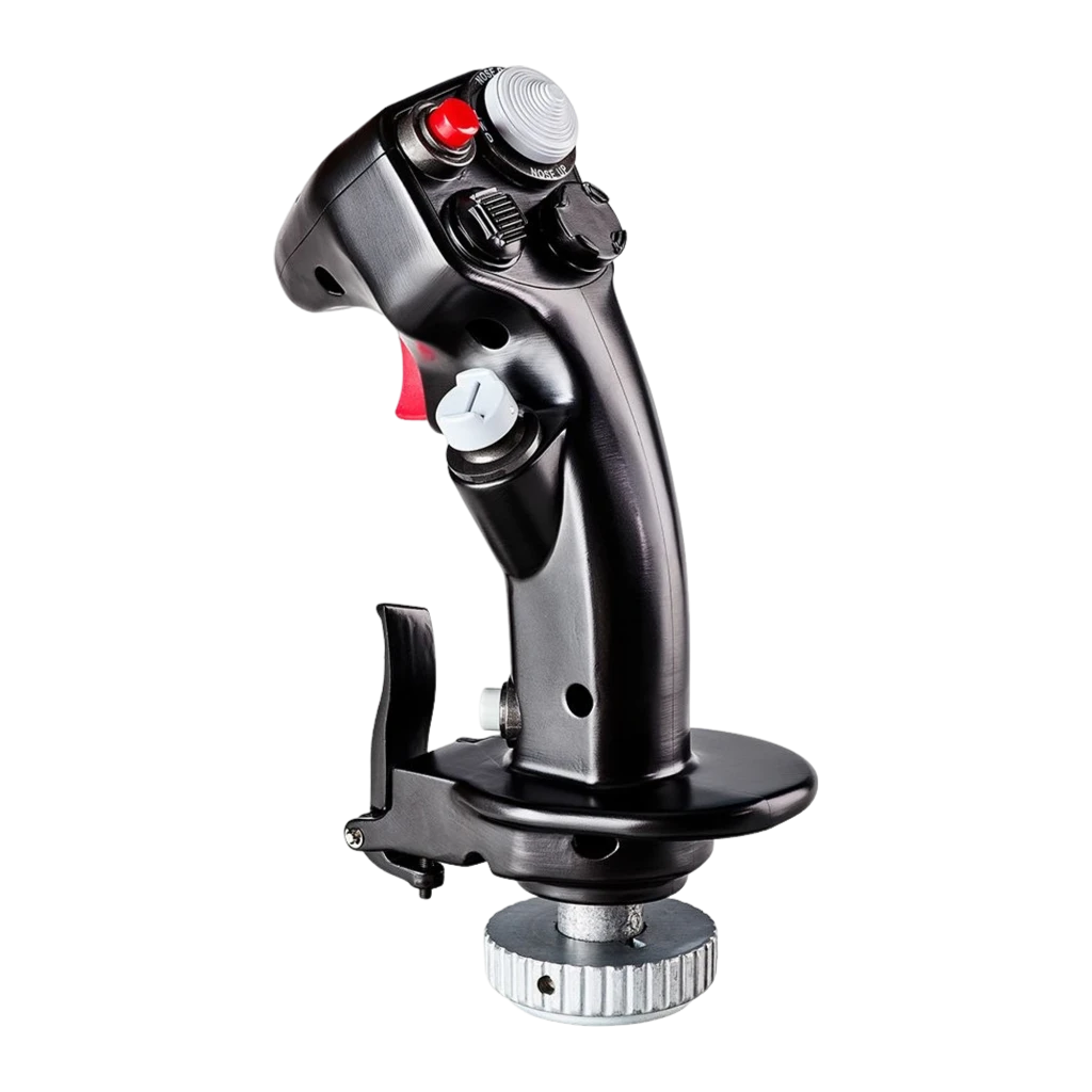 Thrustmaster F-16C Viper HOTAS Add-On Grip noir, vue latérale droite: gâchette rouge, bouton gris supérieur et molette - Ítem1
