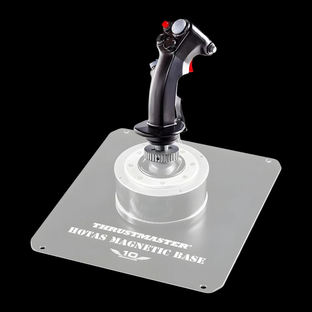 Thrustmaster F-16C Viper HOTAS Add-On Grip noir, vue latérale: grip monté sur base magnétique HOTAS, bouton rouge