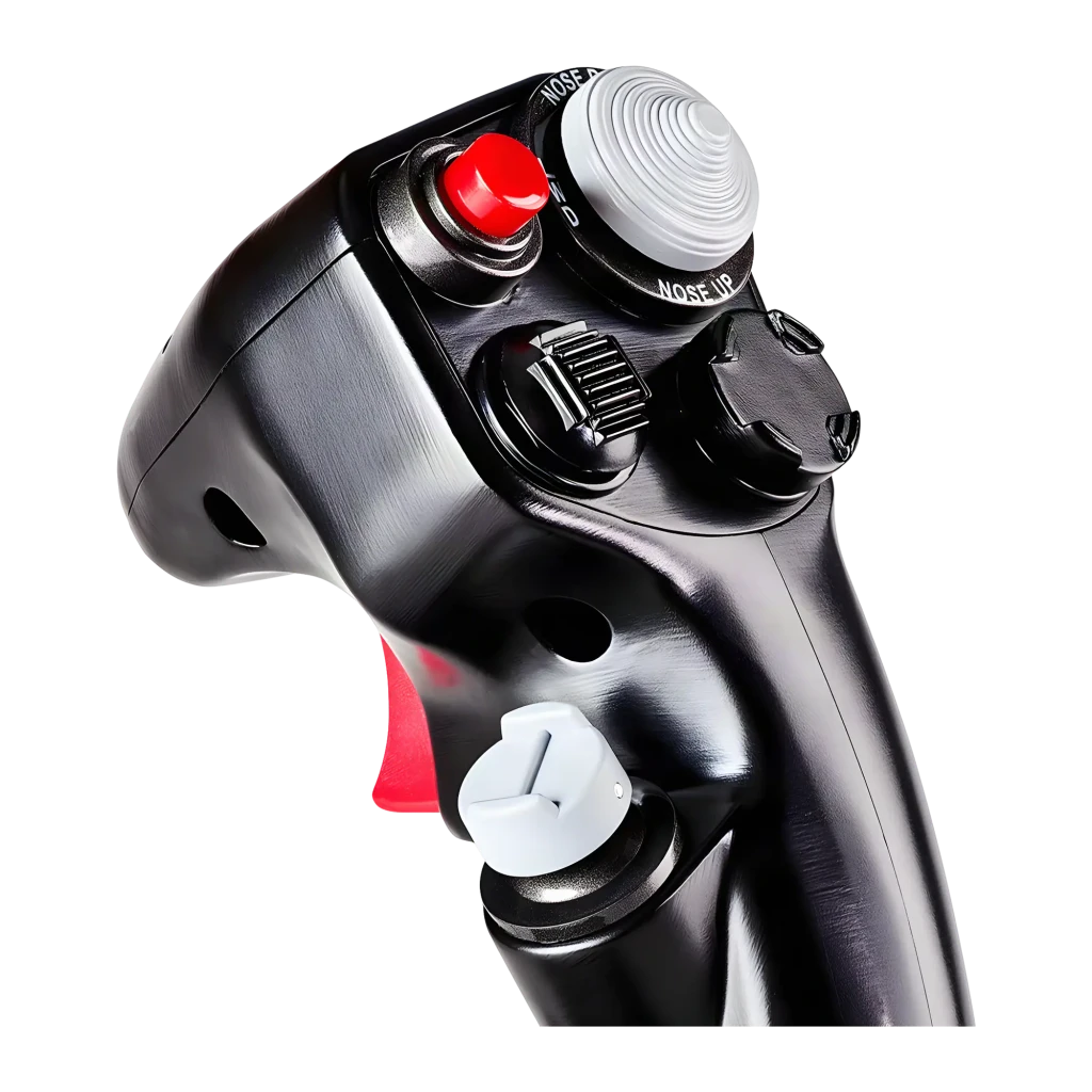 Thrustmaster F-16C Viper HOTAS Add-On Grip noir, vue latérale droite: gâchette rouge, bouton gris supérieur et molette - Ítem3