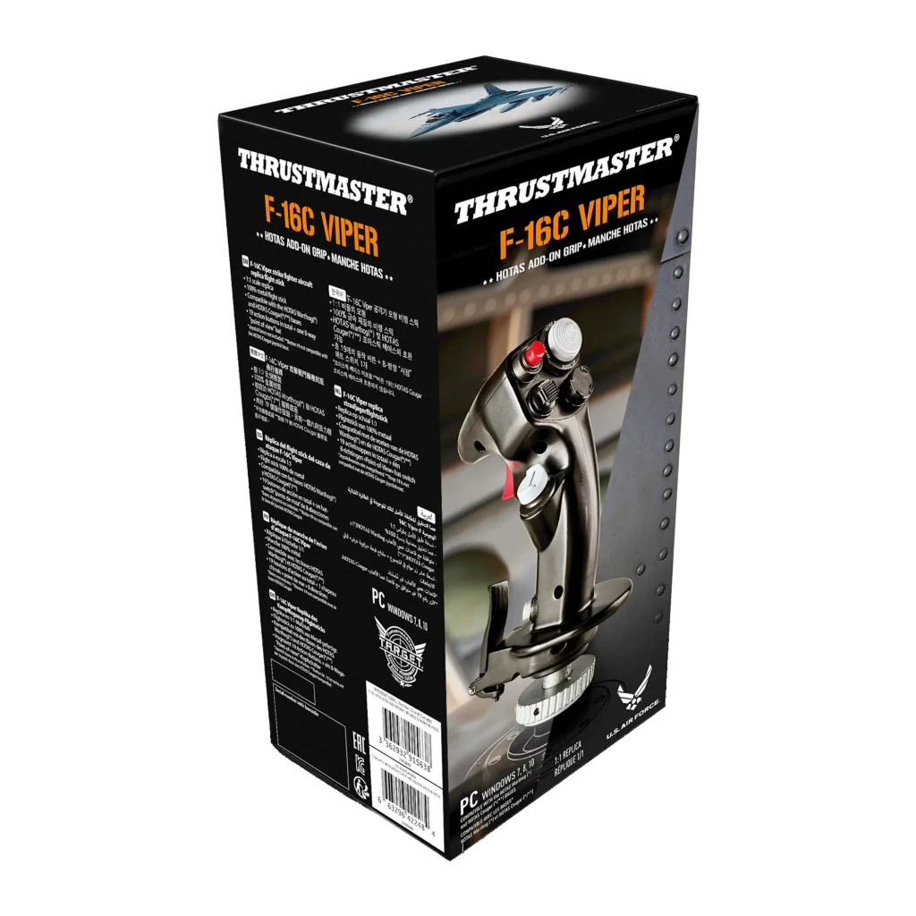 Thrustmaster F-16C Viper HOTAS Add-On Grip noir, vue latérale droite: gâchette rouge, bouton gris supérieur et molette - Ítem4