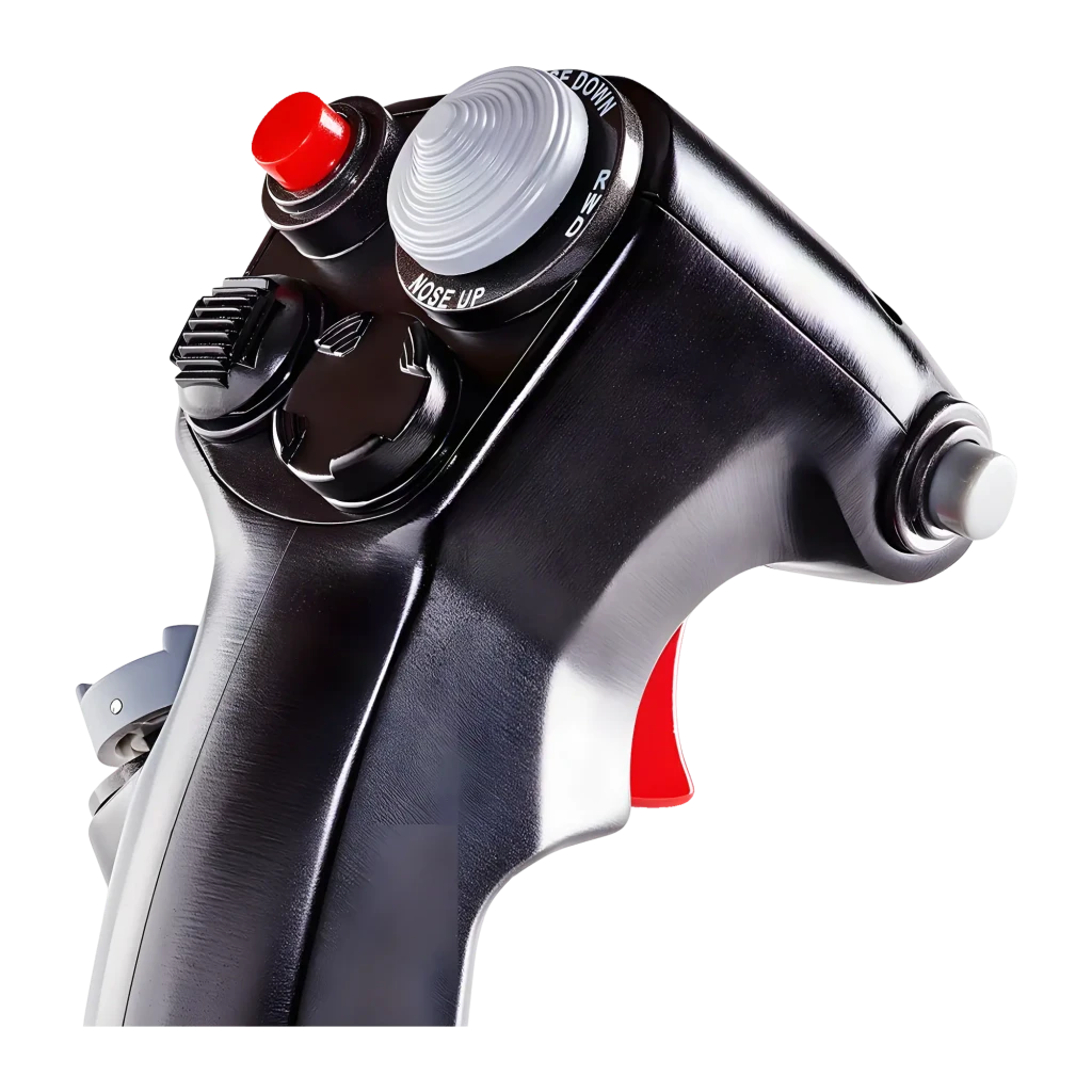 Thrustmaster F-16C Viper HOTAS Add-On Grip noir, vue latérale droite: gâchette rouge, bouton gris supérieur et molette - Ítem5