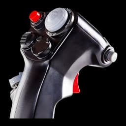 Thrustmaster F-16C Viper HOTAS Add-On Grip noir, vue latérale: bouton rouge, ministick, gâchette rouge et commandes
