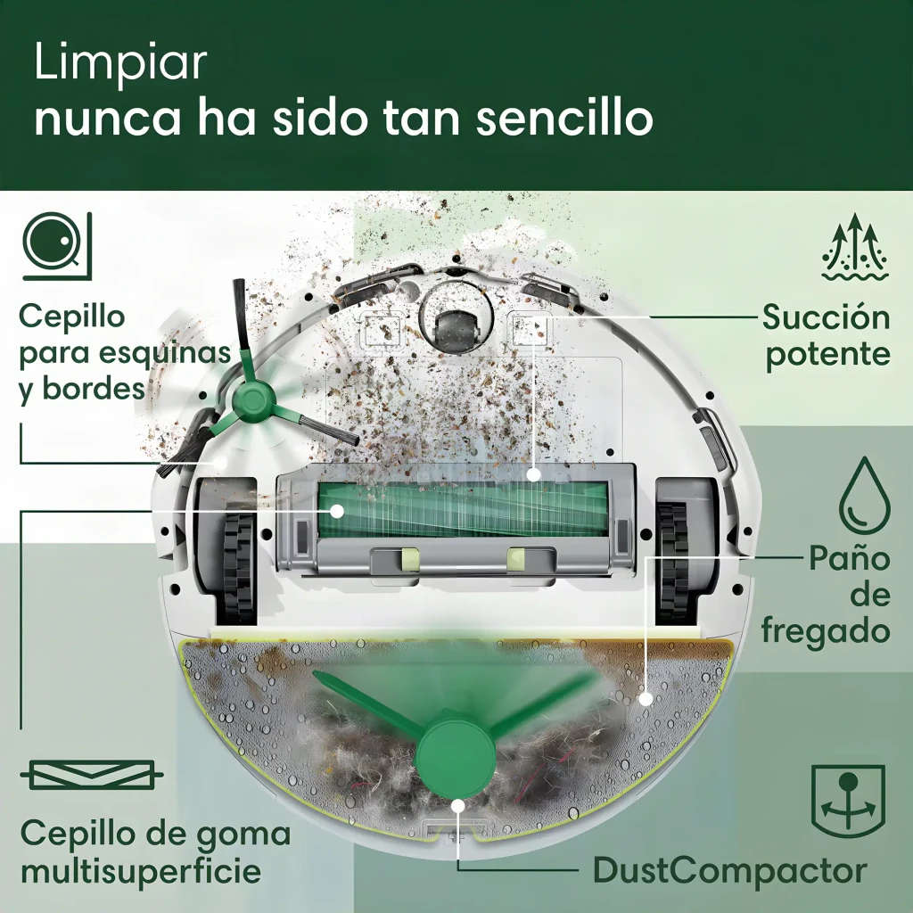 iRobot Roomba 205 preto, vista superior em ângulo: painel superior com botões, sensor e escova lateral amarela - Item6