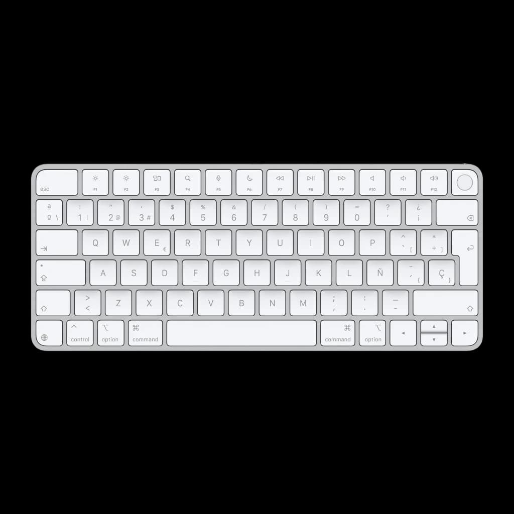Apple Magic Keyboard Touch ID Argent, vue du dessus: disposition espagnole avec touche Touch ID en haut à droite