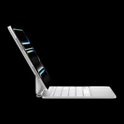 Apple Magic Keyboard Touch ID Argent, vue latérale: clavier avec trackpad et iPad Pro sur support intégré