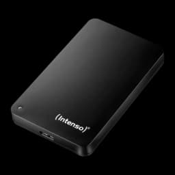 Intenso Memory Case 4TB noir, vue en perspective: dessus brillant avec logo et port USB latéral