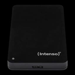 Intenso Memory Case 4TB noir, vue de face du dessus: surface mate avec logo, LED indicateur et port USB en bas