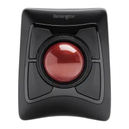Kensington Expert Mouse Wireless Preto, vista superior: bola vermelha central, anel de rolagem e quatro botões