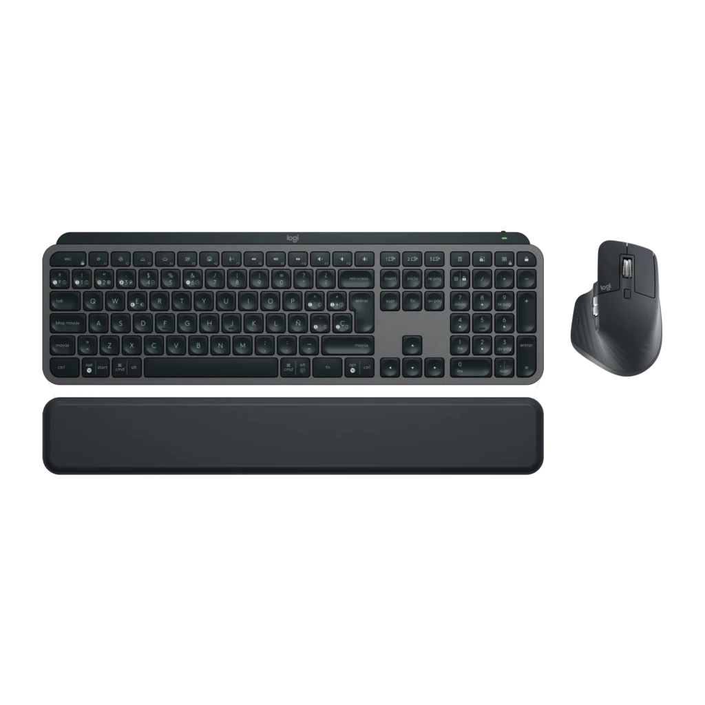 Logitech MX Keys S Combo Bluetooth QWERTY Gris Graphite, vue dessus: clavier avec repose-poignet et souris MX Master 3S