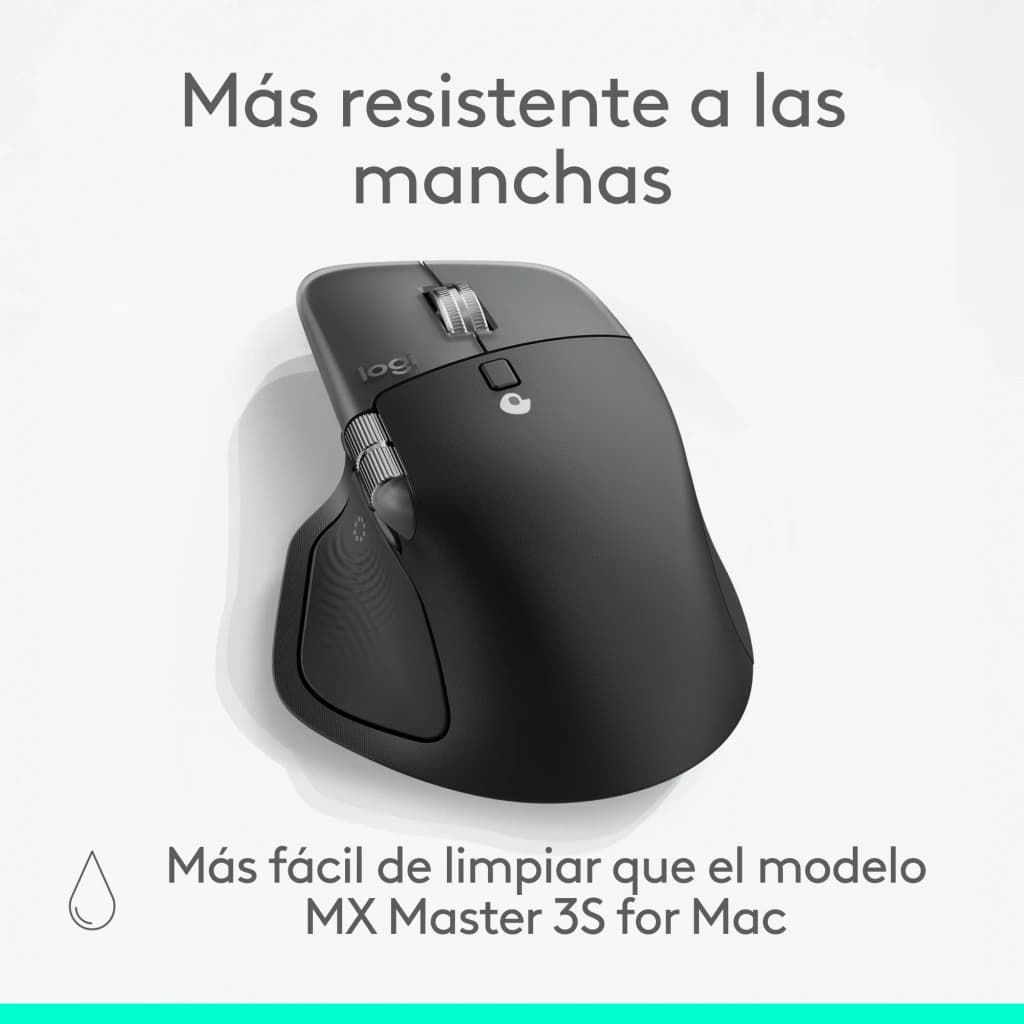 Logitech Rato MX Master 4 for Mac Bluetooth Ergonómico Preto, vista superior: superfície resistente a manchas, roda