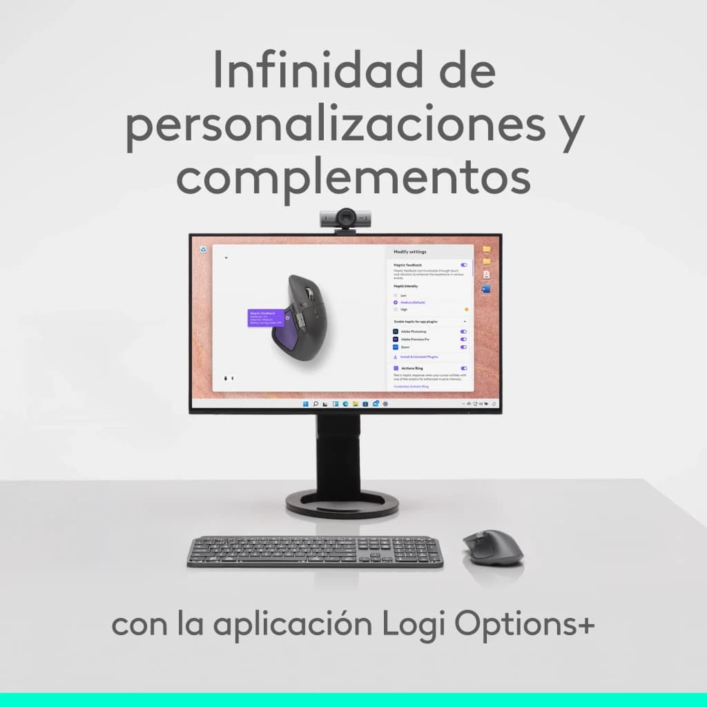 Logitech Rato MX Master 4 for Mac Bluetooth Ergonómico Preto, cena: rato em ecrã de monitor com app Logi Options+ aberta
