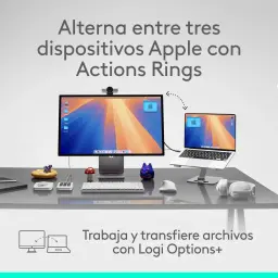 Logitech Rato MX Master 4 for Mac Bluetooth Ergonómico Preto, cena: rato em secretária com monitor e MacBook ligados via