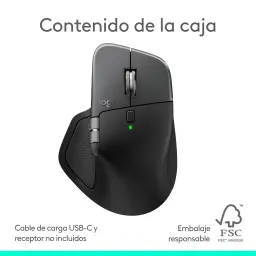 Logitech Rato MX Master 4 for Mac Bluetooth Ergonómico Preto, conteúdo da caixa: vista superior com roda de scroll e LED