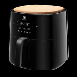 Electrolux Fritadeira de ar EAF7B 6,8 L Preto, vista em ângulo: lado direito visível, tampa de cortiça completa e puxador