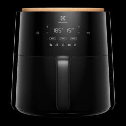 Electrolux Fritadeira de ar EAF7B 6,8 L Preto, vista frontal: painel tátil LED com modos AirFry, Bake e Reheat, tampa