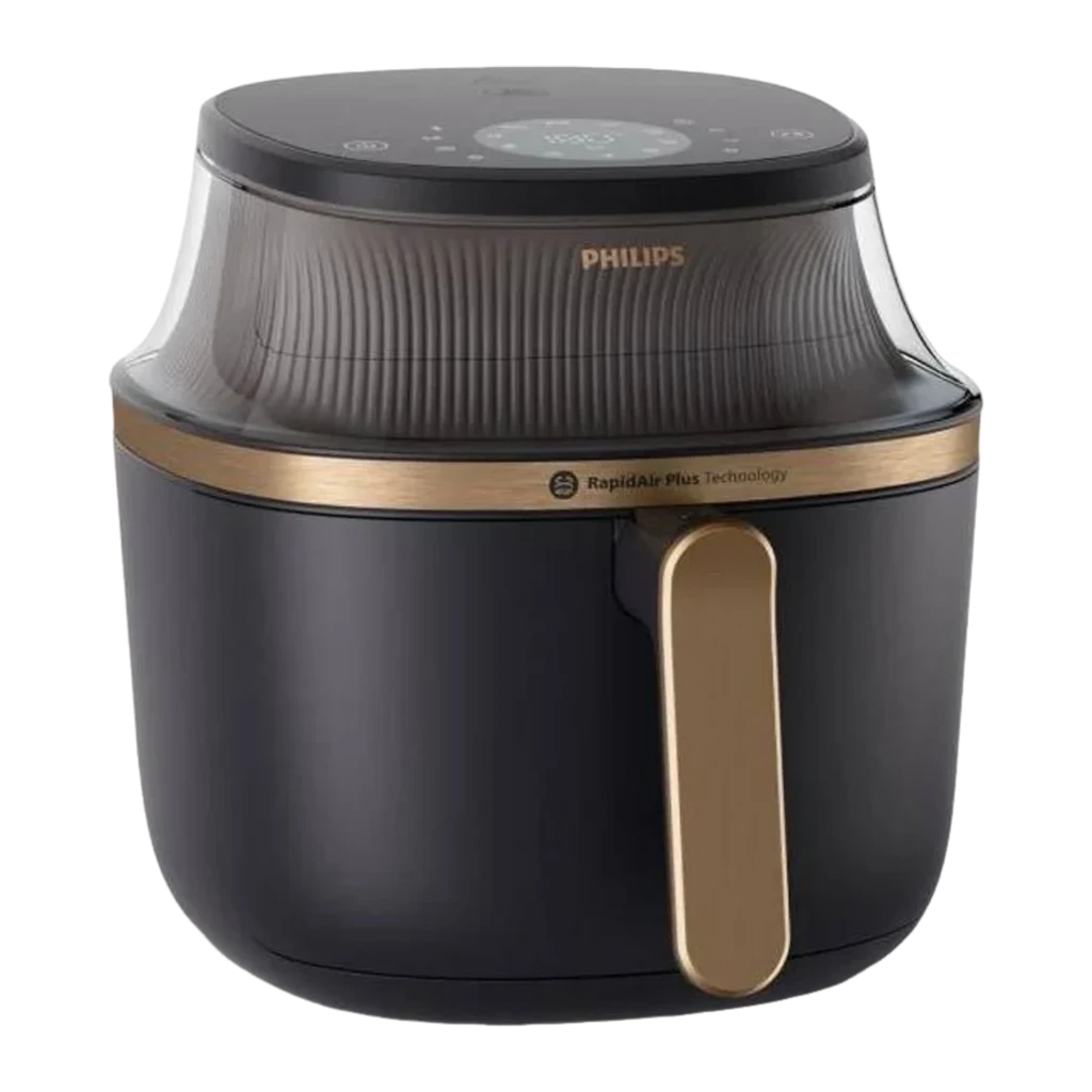 Philips Airfryer Série 3000 7,2 l Preto Cobre, gaveta aberta: frango dourado na cesta, pega cobre e painel tátil superior - Item3