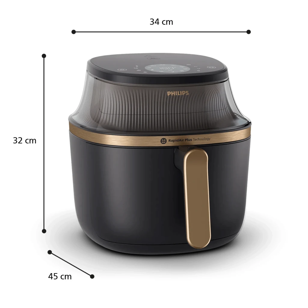 Philips Airfryer Série 3000 7,2 l Preto Cobre, gaveta aberta: frango dourado na cesta, pega cobre e painel tátil superior - Item4