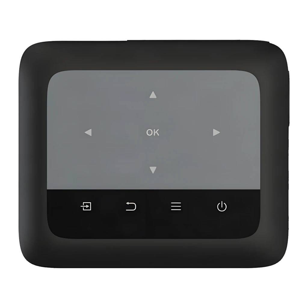 Philips Projetor NeoPix 110 Preto, vista em perspetiva: lente iluminada, painel tátil superior com botões e porta HDMI - Item4