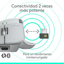 Logitech Rato MX Master 4 Cinzento Pálido, vista frontal: parte dianteira com recetor USB Bolt e conectividade sem fios