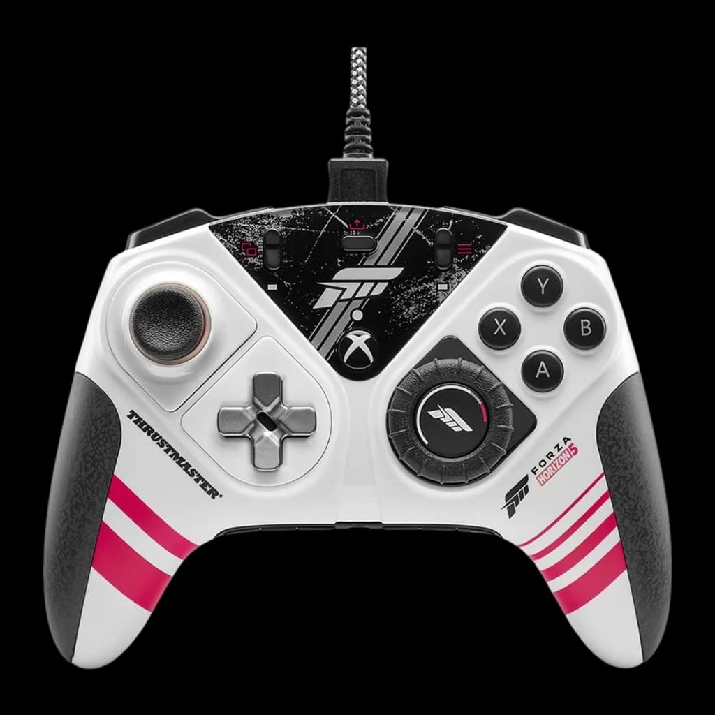 Thrustmaster eSwap X R Pro Forza Horizon 5 Multicolor, vue avant: design blanc avec bandes roses, logo Forza et boutons ABXY