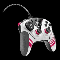 Thrustmaster eSwap X R Pro Forza Horizon 5 Multicolor, vue en angle: perspective latérale avec sticks interchangeables roses