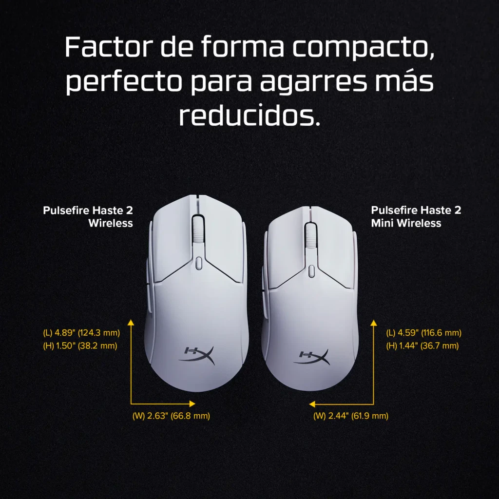 HyperX Pulsefire Haste 2 Mini Wireless blanc, vue du dessus: molette LED rouge, boutons et logo HX - Ítem5