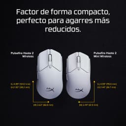 HyperX Pulsefire Haste 2 Mini Wireless blanc, comparaison de taille: dimensions avec le modèle standard