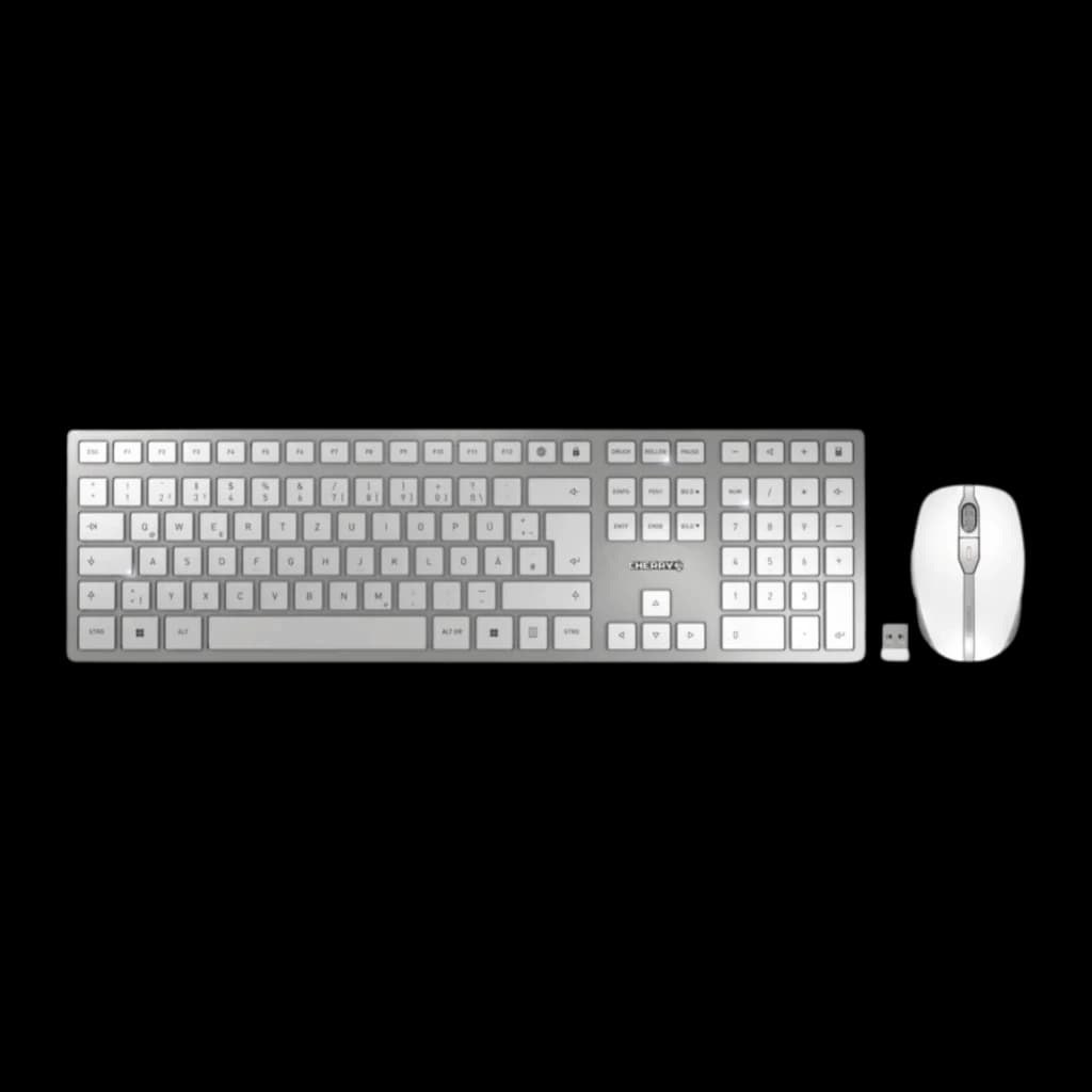 Cherry DW 9100 Slim Argent, vue de dessus: clavier ultra-fin et souris sans fil avec récepteur USB nano
