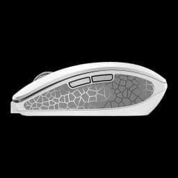 Cherry DW 9100 Slim Argent, vue latérale: profil fin avec texture géométrique mosaïque sur le panneau latéral et boutons