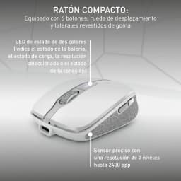 Cherry Kit clavier et souris DW 9100 Slim Argent, détail souris: vue latérale avec LED état, flancs caoutchouc et port USB-C