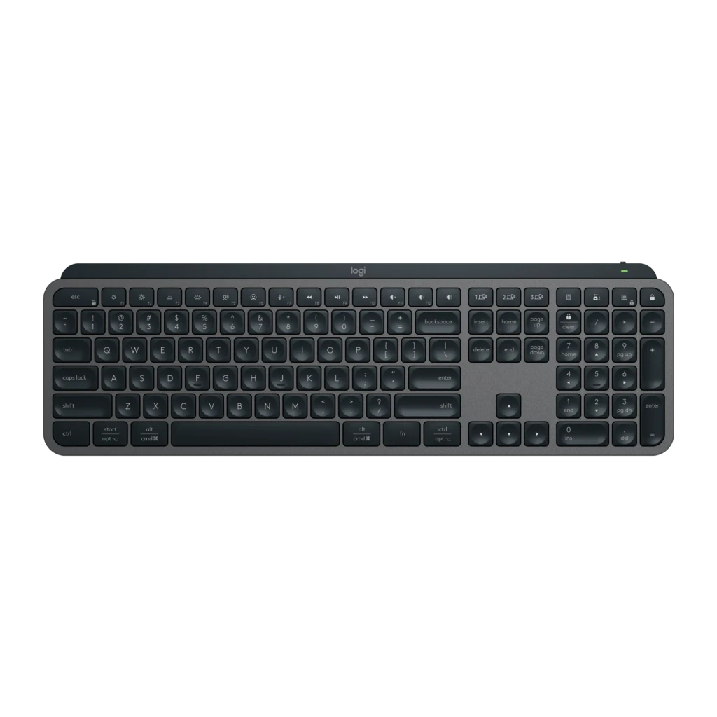 Logitech MX Keys for Business Bluetooth Español Grafito, vista superior: teclado completo con teclado numérico y teclas