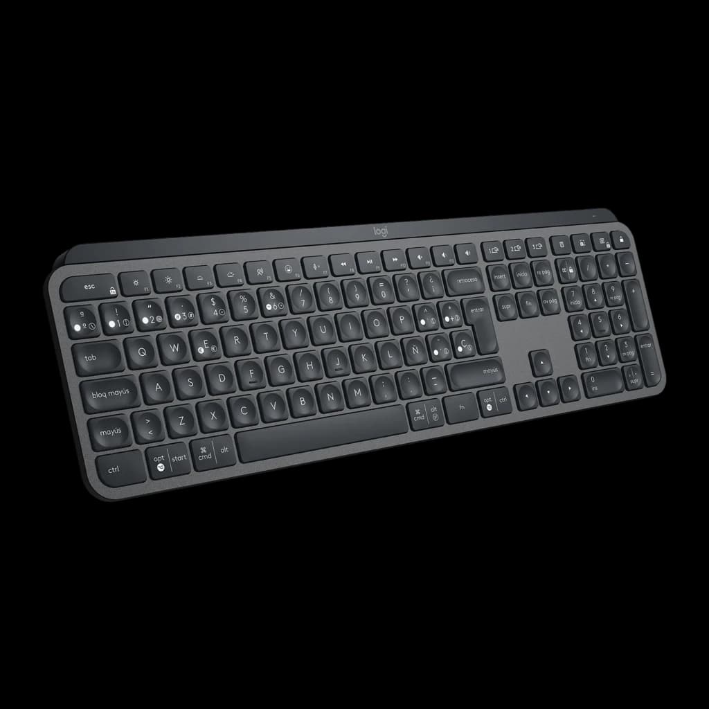 Logitech MX Keys for Business Bluetooth Espanhol Grafite, vista em perspectiva: layout espanhol com tecla Ñ e teclas