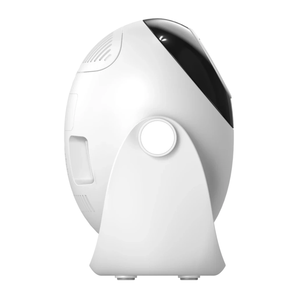 Projecteur SMOON 1080p Full HD 300 Lumens ANSI LCD Google TV Q3, côté: objectif circulaire, grille de ventilation et support