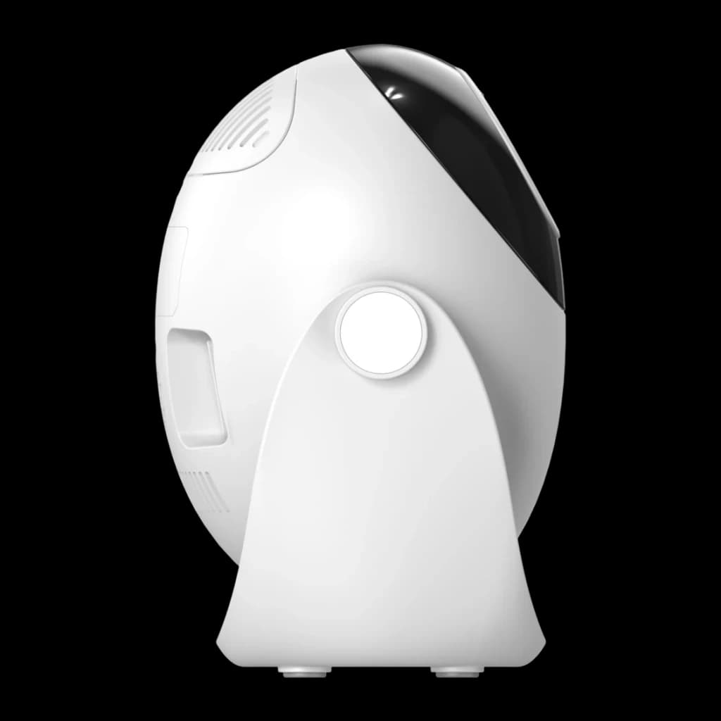 Projecteur SMOON 1080p Full HD 300 Lumens ANSI LCD Google TV Q3, côté: objectif circulaire, grille de ventilation et support